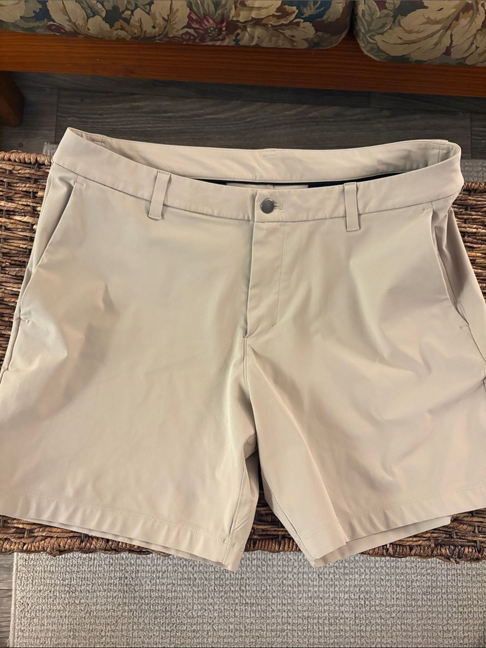 lululemon athletica Men's Light Tan Flat-Front Performance Shorts